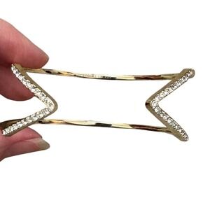 Victorias Secret Gold Tone Crystal Geometric Double Band Cuff Bracelet